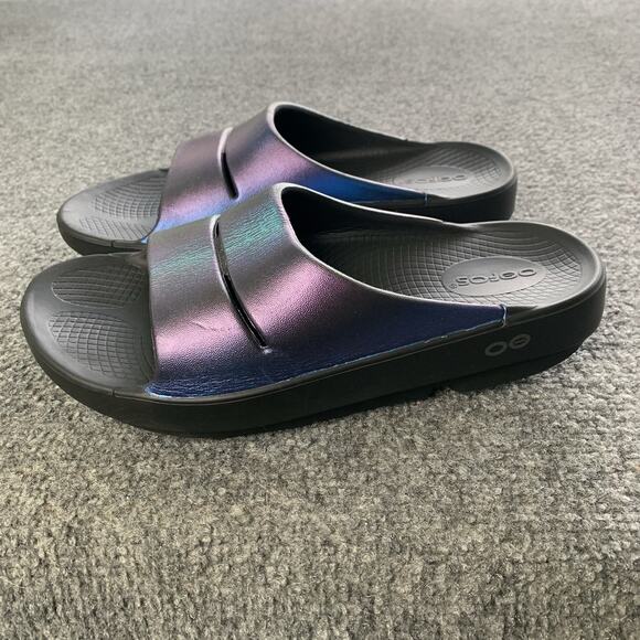 Oofos Ooahh Slides Women Size 7 Black Purple Lightweight Recovery Sandals Rubber - Picture 4 of 13